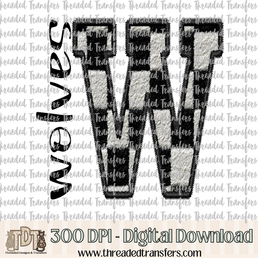 Fuzzy Checker Wolves Faux Embroidery Digital Design Download (PNG Format - no product shipped)