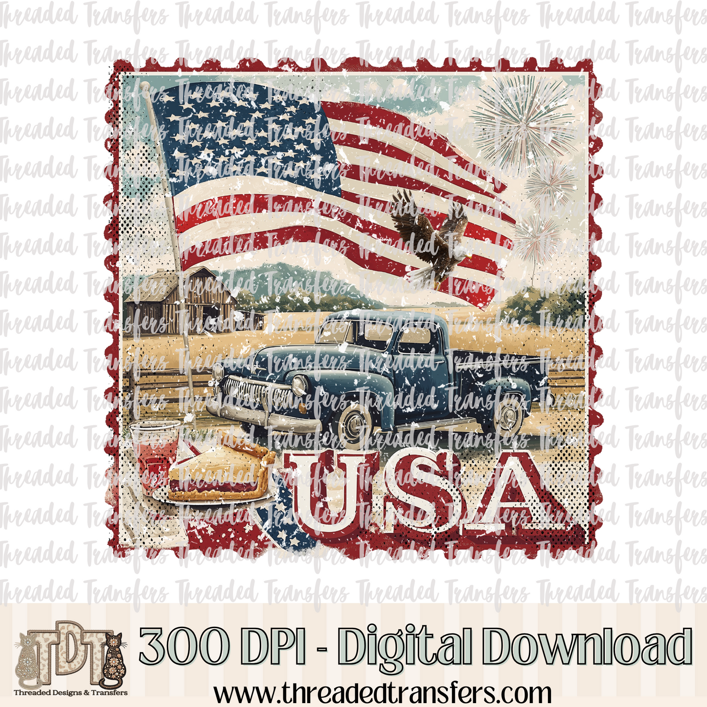 Vintage USA Stamp Digital Design Download (PNG Format - no product shipped)