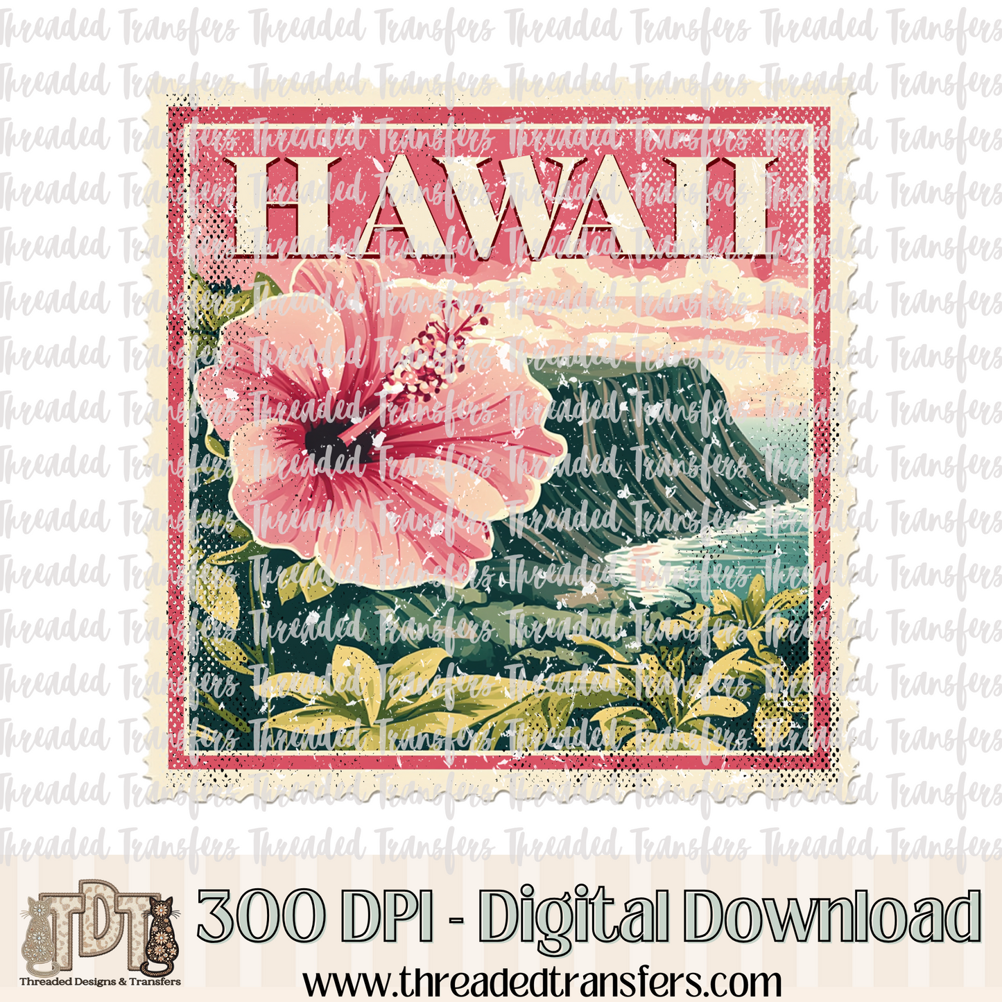 Vintage Hawaii Stamp Digital Design Download (PNG Format - no product shipped)