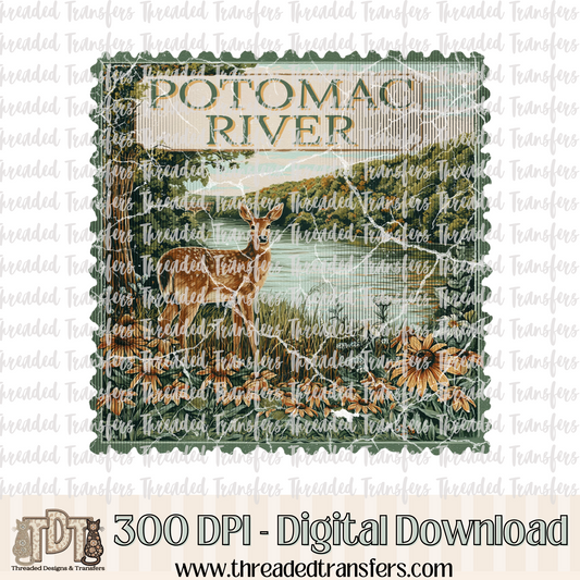 Vintage Potomac River Stamp Digital Design Download (PNG Format - no product shipped)
