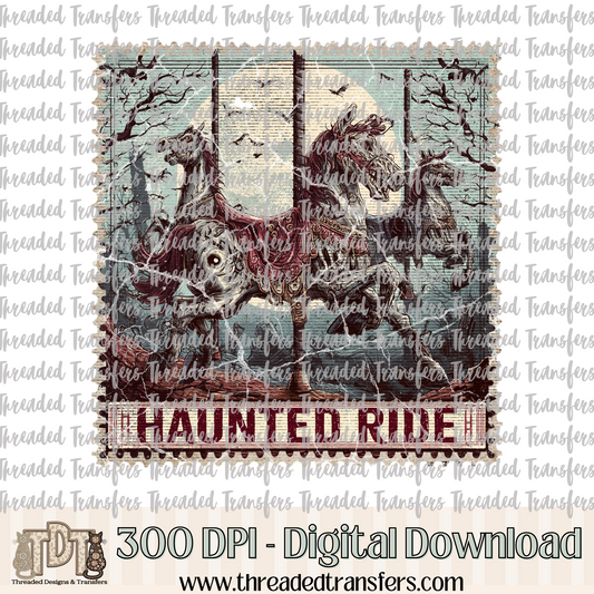 Vintage Horror Haunted Ride Stamp Digital Design Download (PNG Format - no product shipped)