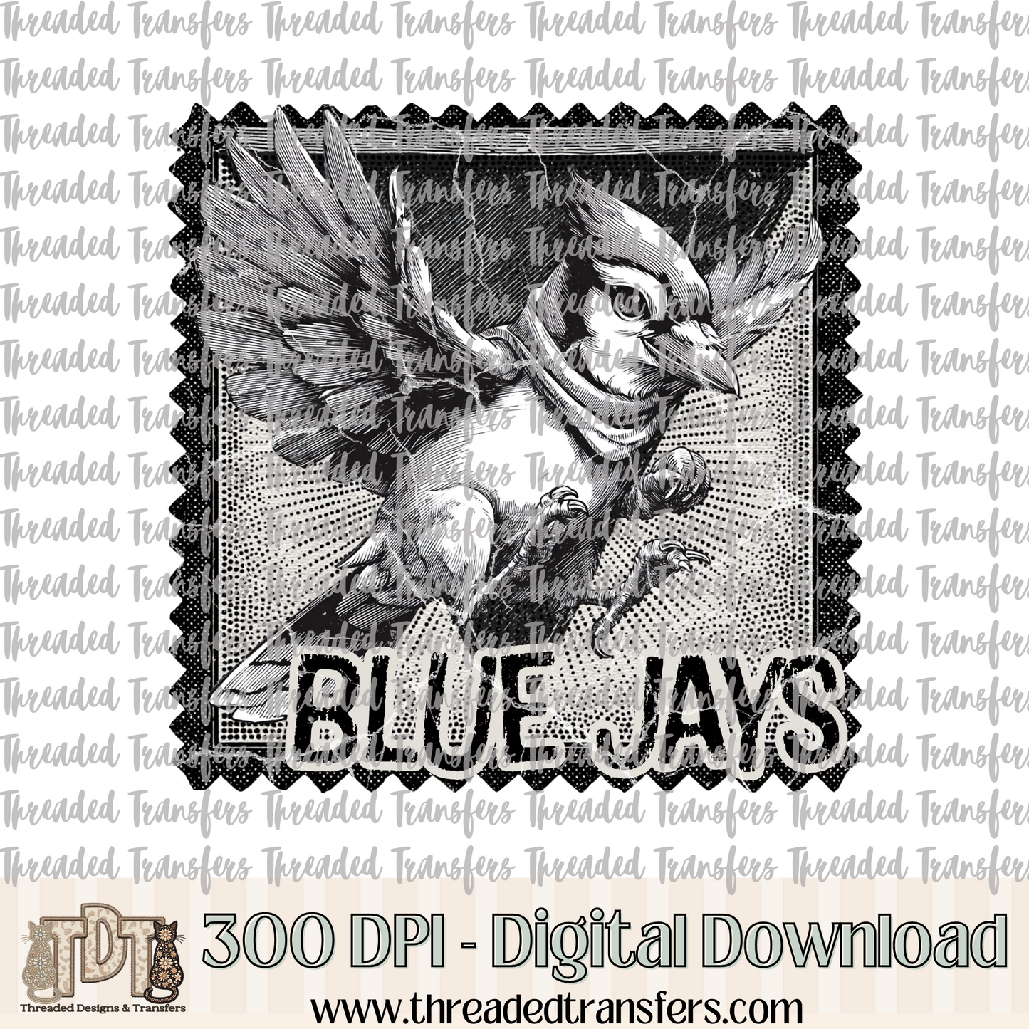 Blue Jays Mascot Stamp Digital Design Download (PNG Format - no product shipped)