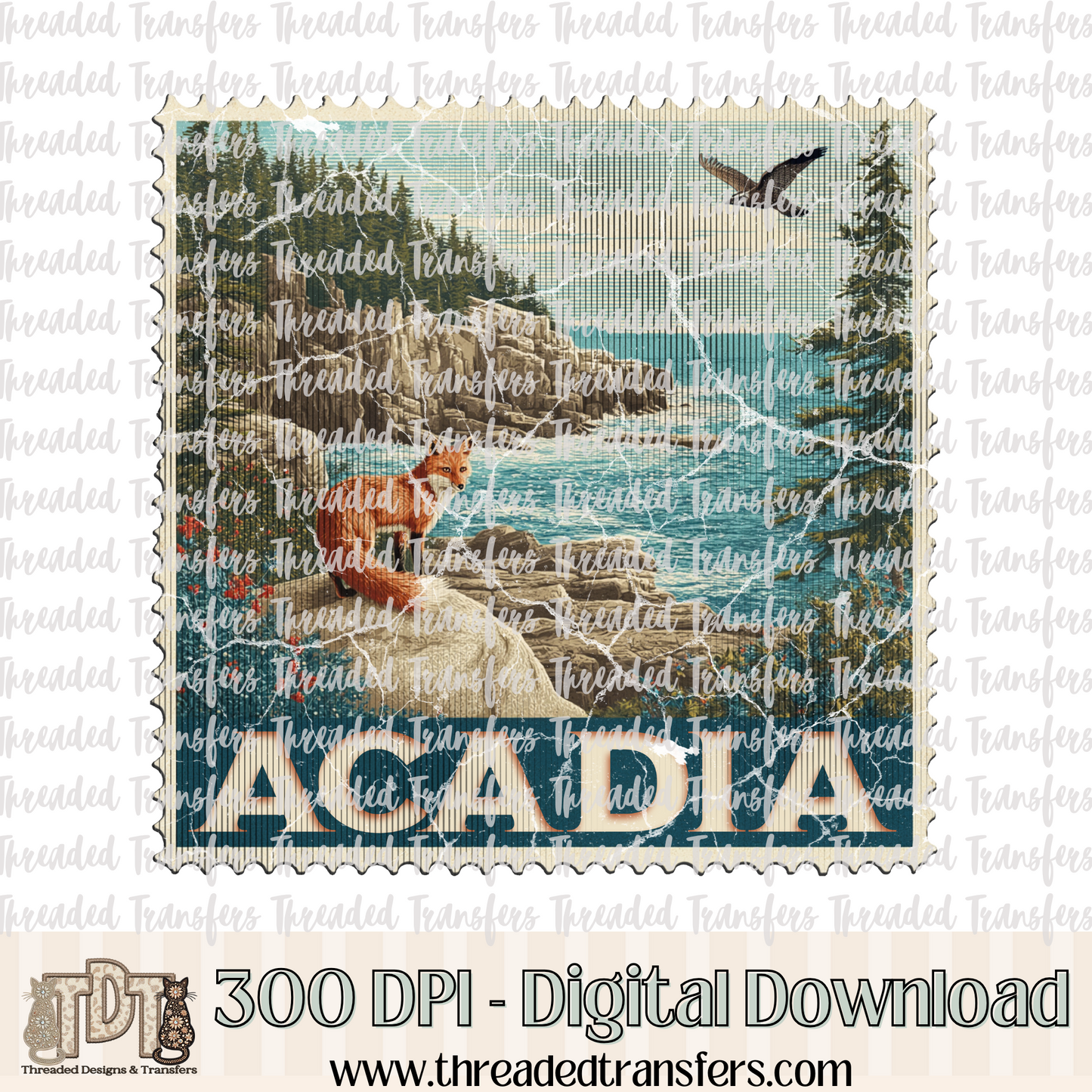 Vintage Acadia Stamp Digital Design Download (PNG Format - no product shipped)