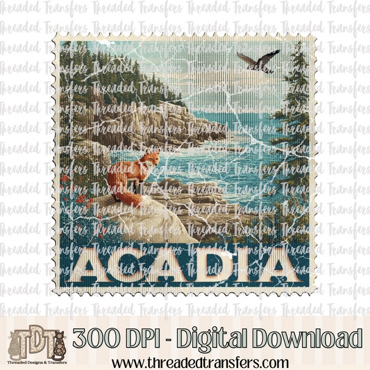 Vintage Acadia Stamp Digital Design Download (PNG Format - no product shipped)