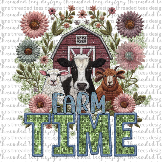 Farm Time Faux Embroidery & Faux Sparkles Digital Design Download (no product shipped)
