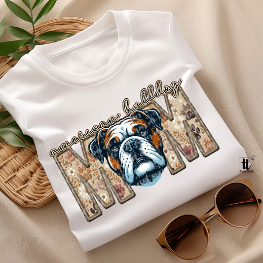 American Bulldog Mom Faux Embroidery & Faux Sparkle DTF Transfer