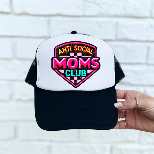 Anti Social Moms Club Faux Embroidery Hat Neon/Black Light Reactive Ink DTF Transfer