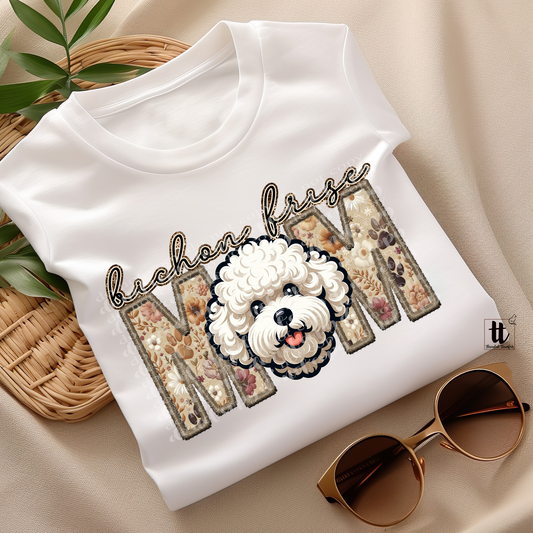 Bichon Frise Mom Faux Embroidery & Faux Sparkle DTF Transfer
