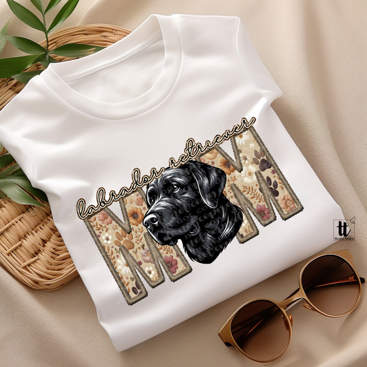 Black Labrador Retriever Mom Faux Embroidery & Faux Sparkle DTF Transfer