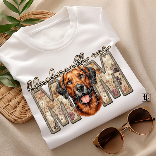 Blackmouth Cur Mom Faux Embroidery & Faux Sparkle DTF Transfer