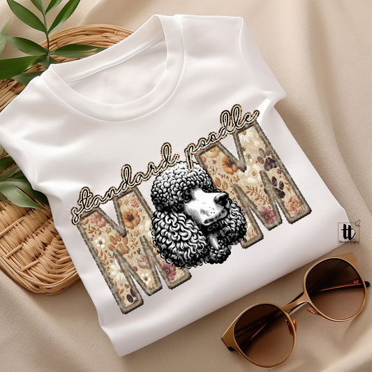 Standard Black Poodle Mom Faux Embroidery & Faux Sparkle DTF Transfer