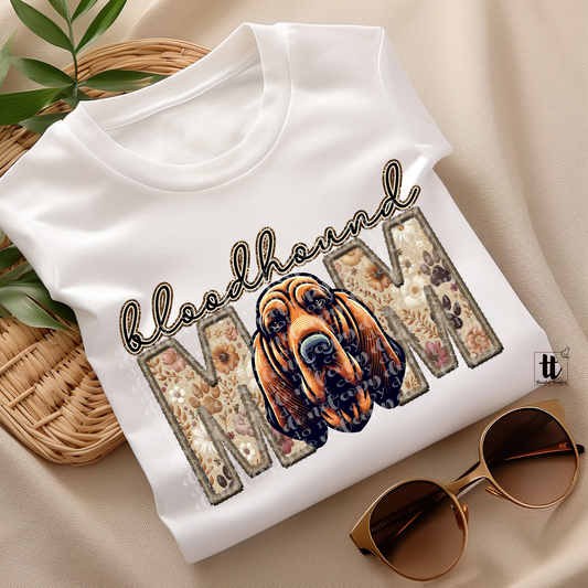 Bloodhound Mom Faux Embroidery & Faux Sparkle DTF Transfer
