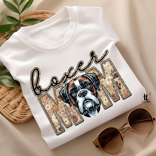 Boxer Mom Faux Embroidery & Faux Sparkle DTF Transfer
