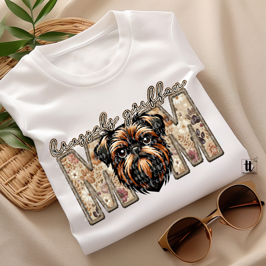 Brussels Griffon Mom **EXCLUSIVE** Faux Embroidery & Faux Sparkle DTF & Sublimation Transfer
