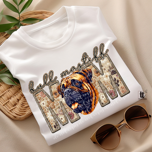Bull Mastiff Mom Faux Embroidery & Faux Sparkle DTF Transfer