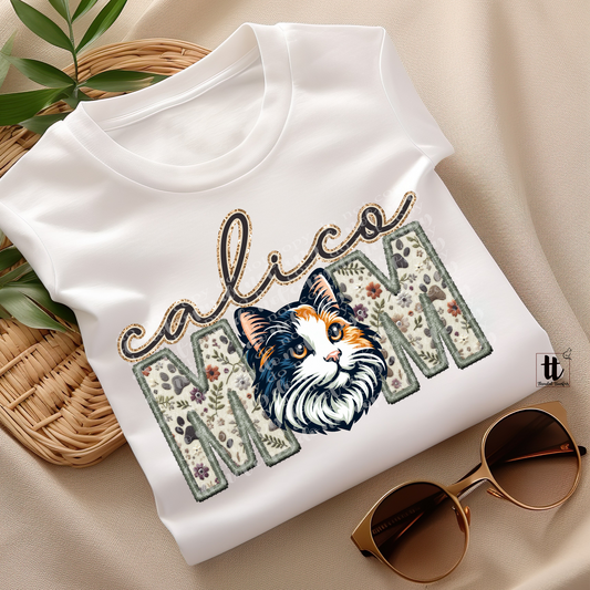 Calico Mom Faux Embroidery & Faux Sparkle DTF Transfer