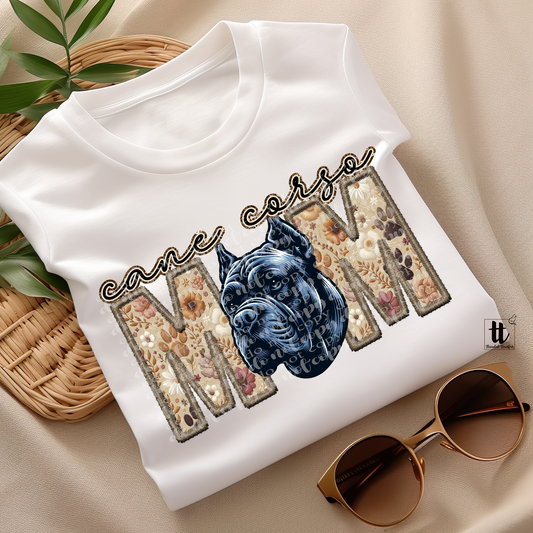 Cane Corso Mom Faux Embroidery & Faux Sparkle DTF Transfer