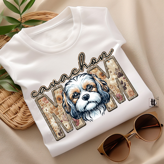 Cavachon Mom Faux Embroidery & Faux Sparkle DTF Transfer