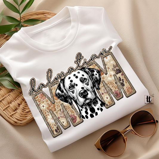 Dalmatian Mom Faux Embroidery & Faux Sparkle DTF Transfer