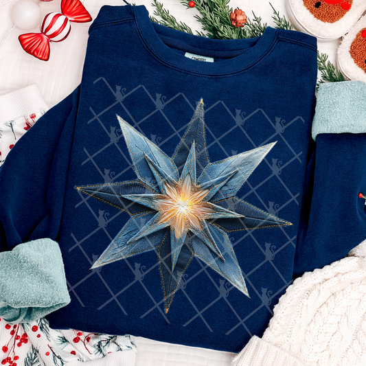 Star of Bethlehem Denim Patchwork DTF Transfer