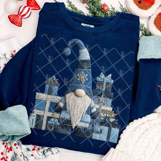 Christmas Gnome Denim Patchwork DTF Transfer
