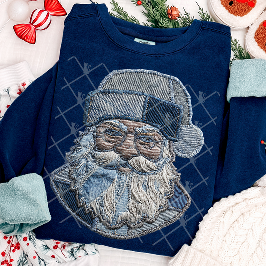 Santa Denim Patchwork DTF Transfer
