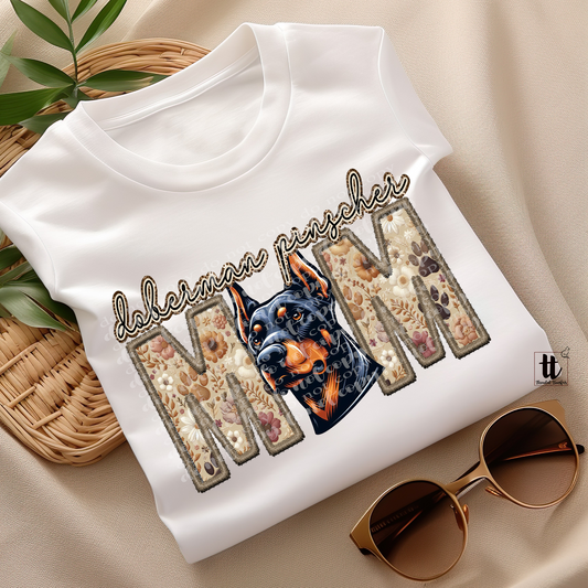 Doberman Pinscher Mom Faux Embroidery & Faux Sparkle DTF Transfer