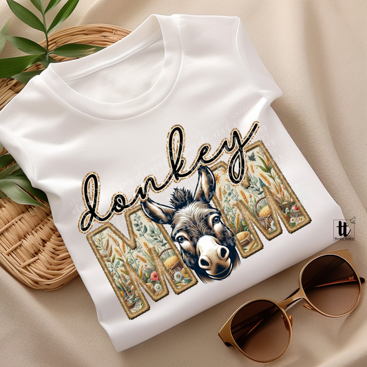 Donkey Mom Faux Embroidery & Faux Sparkle DTF Transfer