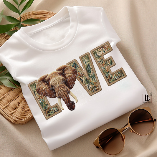 Elephant Love Faux Embroidery DTF Transfer
