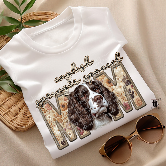 English Springer Spaniel Mom Faux Embroidery & Faux Sparkle DTF Transfer