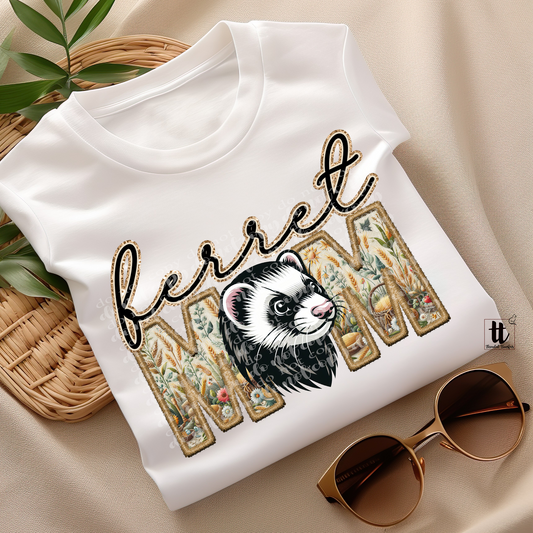 Ferret Mom Faux Embroidery & Faux Sparkle DTF Transfer