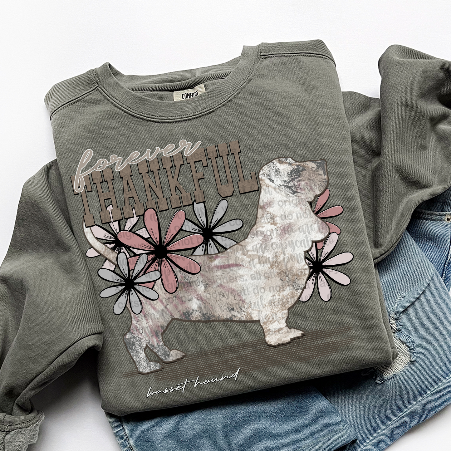 Forever Thankful Basset Hound DTF Transfer