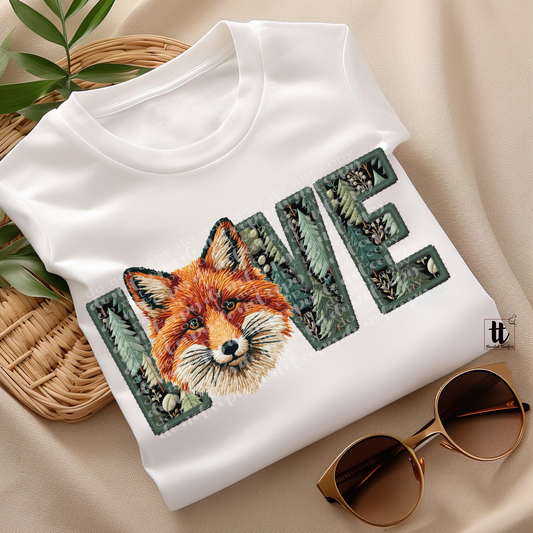 Fox Love Faux Embroidery DTF Transfer