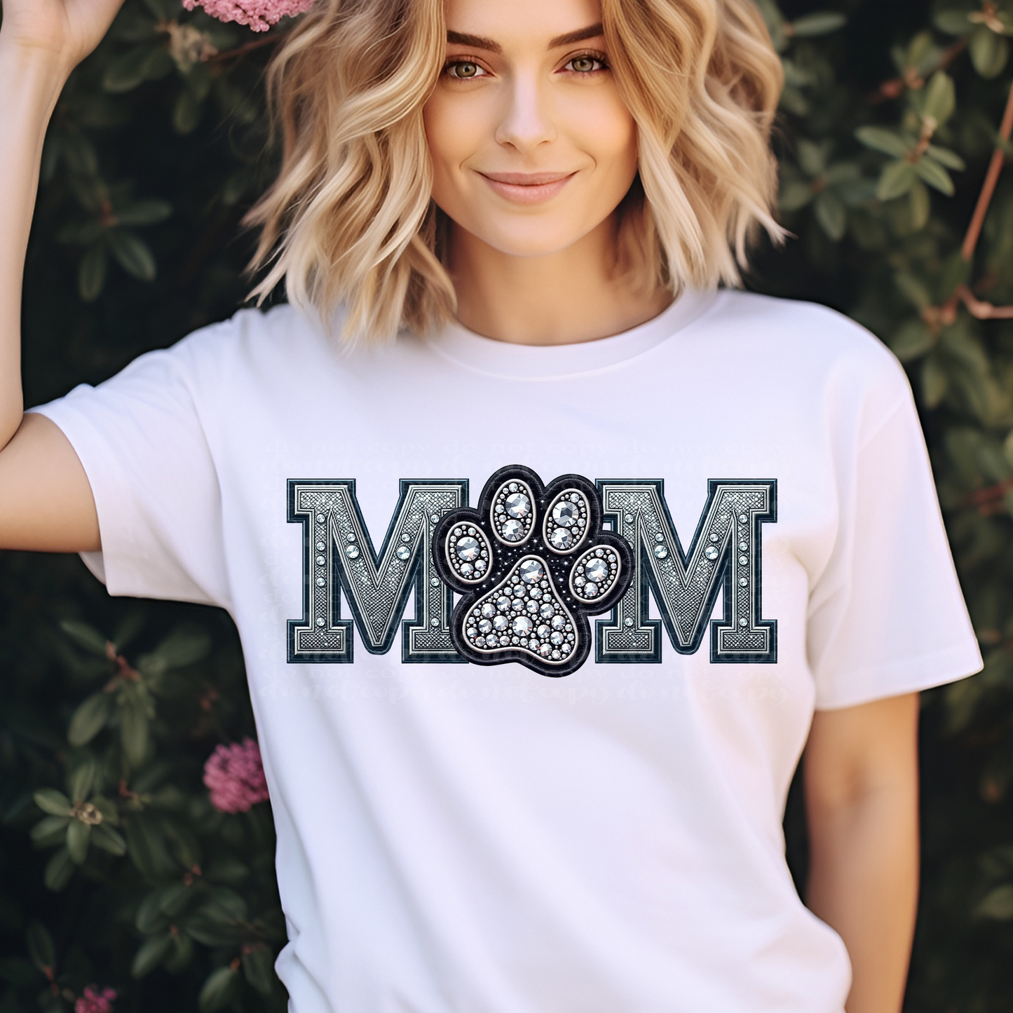 Fur Mom Faux Embroidery and Faux Rhinestone DTF Transfer