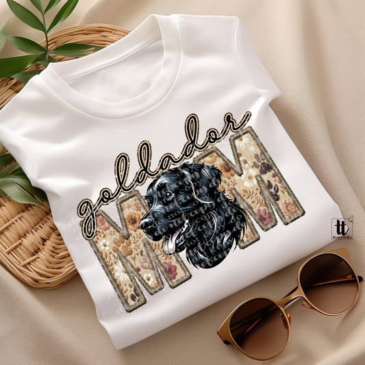 Goldador Mom Black Faux Embroidery & Faux Sparkle DTF Transfer