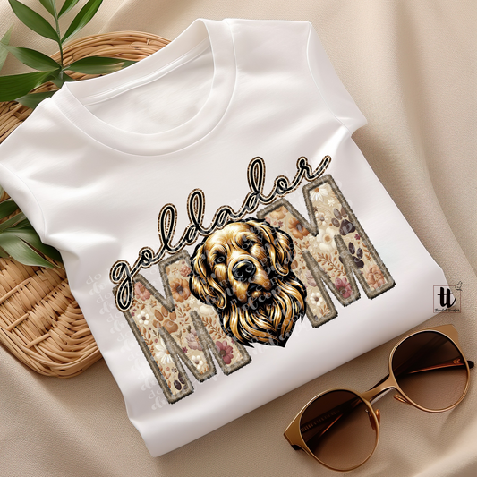 Goldador Mom Golden Faux Embroidery & Faux Sparkle DTF Transfer