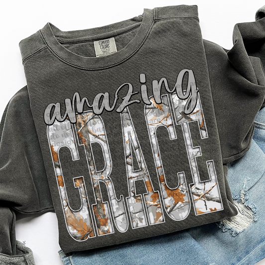 Amazing Grace Gray Camo DTF Transfer