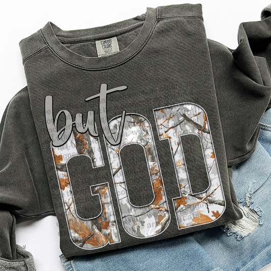 But God Gray Camo DTF Transfer