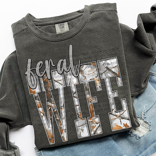 Feral Wife Gray Camo DTF Transfer