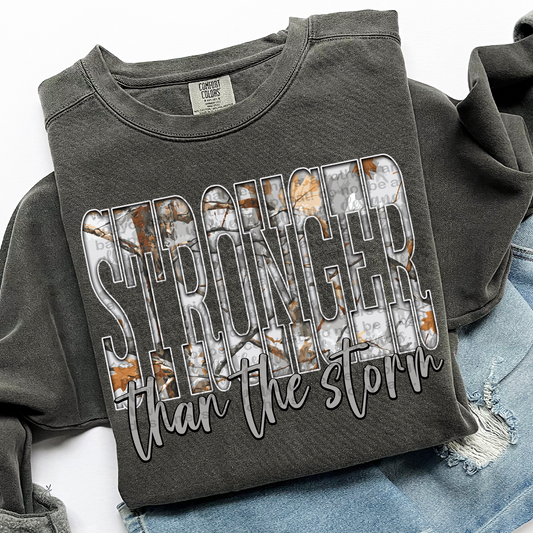 Stronger Than the Storm Gray Camo DTF Transfer