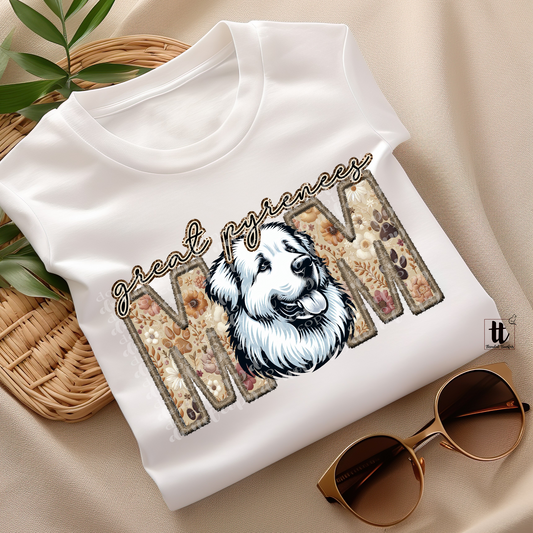 Great Pyrenees Mom Faux Embroidery & Faux Sparkle DTF Transfer