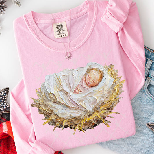 Baby Jesus Hand Painted DTF Transfer