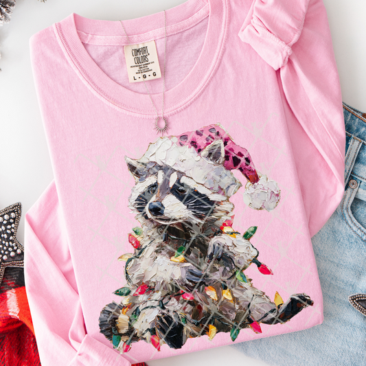 Christmas Feral Raccoon Hand Painted DTF Transfer