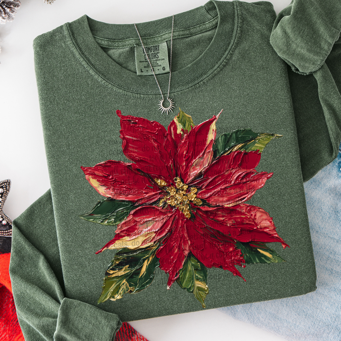 Poinsettia Hand Painted DTF Transfer