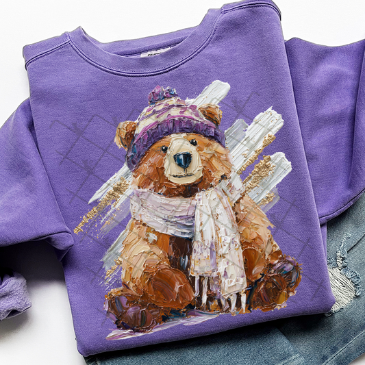 Winter Brown Bear Hand Painted DTF Transfer