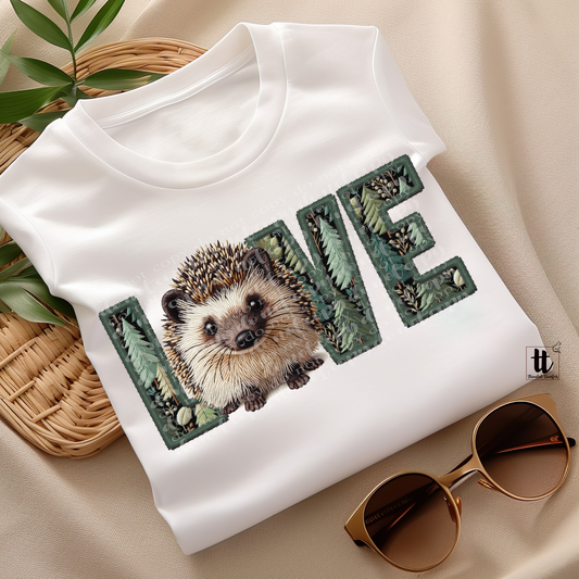 Hedgehog Love Faux Embroidery DTF Transfer