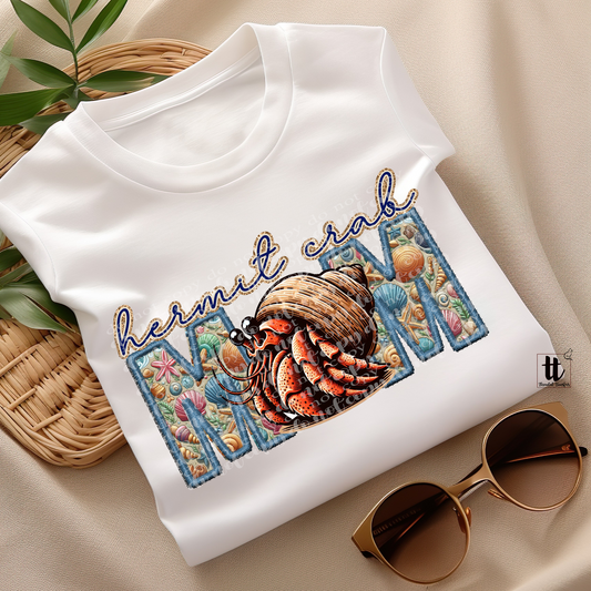 Hermit Crab Mom Faux Embroidery & Faux Sparkle DTF Transfer