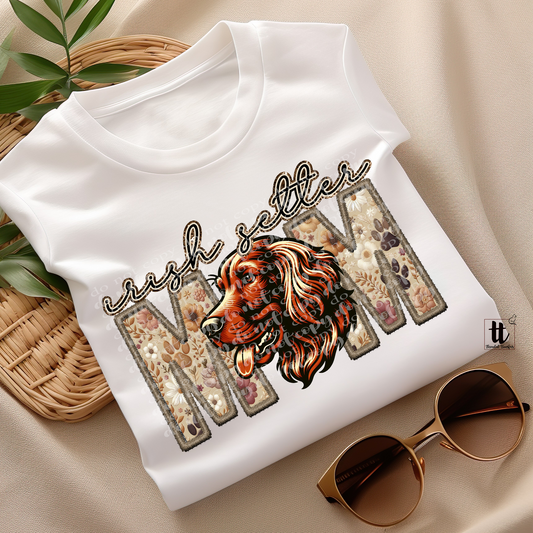 Irish Setter Mom Faux Embroidery & Faux Sparkle DTF Transfer