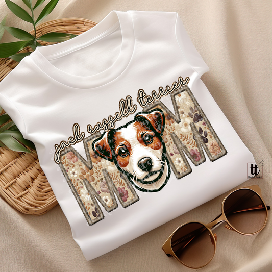 Jack Russell Terrier Mom Faux Embroidery & Faux Sparkle DTF Transfer
