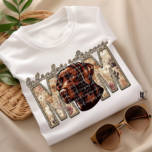 Labrador Retriever Mom Chocolate Faux Embroidery & Faux Sparkle DTF Transfer